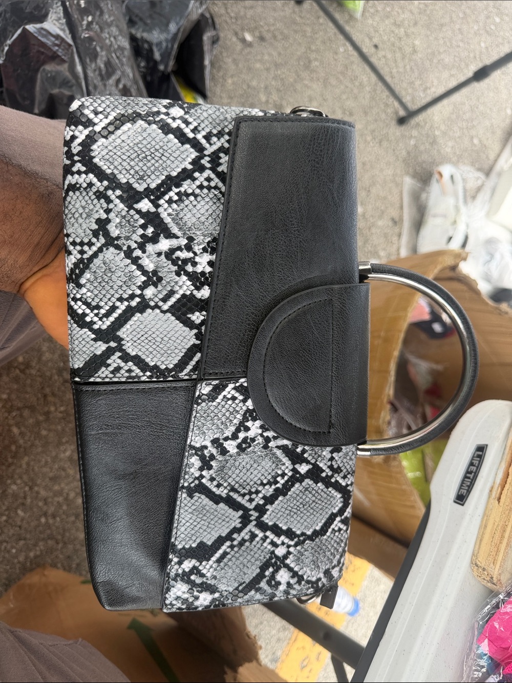 Women's Black & Gray Snake-Print Mini Top-Handle Bag
